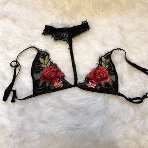 Rose Appliqué Bralette w/ Choker